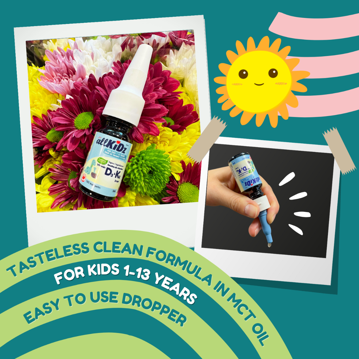 allKiDz® Vegan Vitamin D3 & K2 Drops – Plant-Based Bone & Immune Support