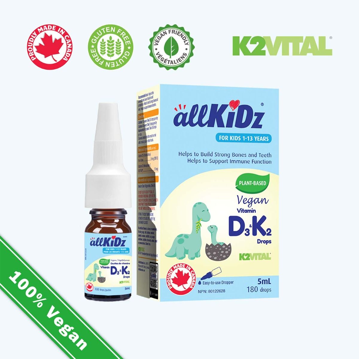 allKiDz® Vegan Vitamin D3 & K2 Drops – Plant-Based Bone & Immune Support