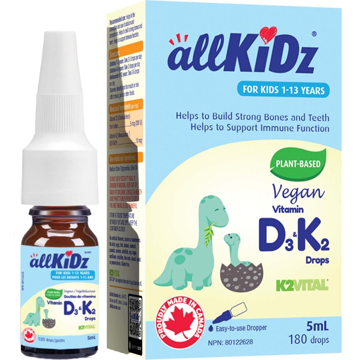 allKiDz® Vegan Vitamin D3 & K2 Drops – Plant-Based Bone & Immune Support