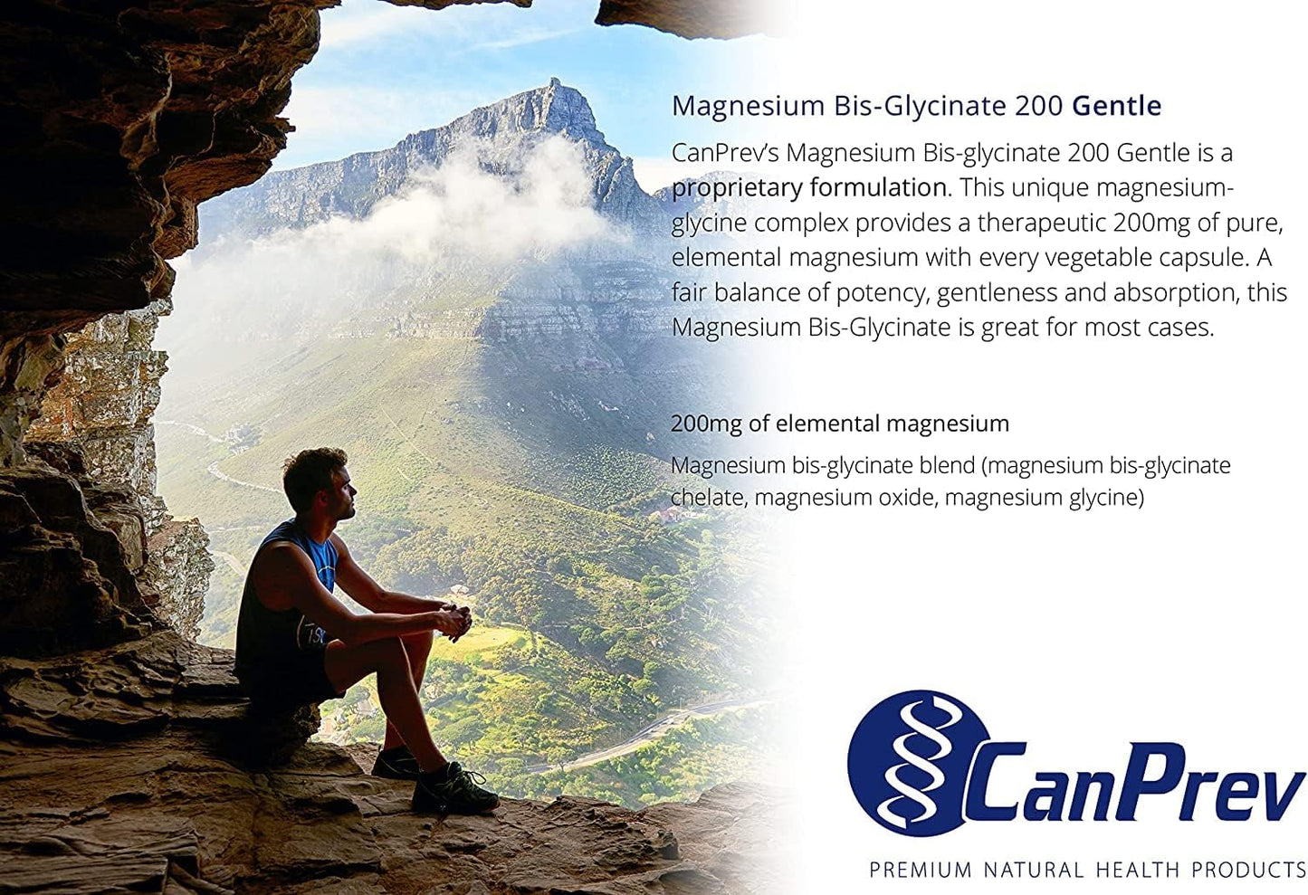 CanPrev Pure Magnesium Bisglycinate 200mg, Gentle, 240 V-Caps